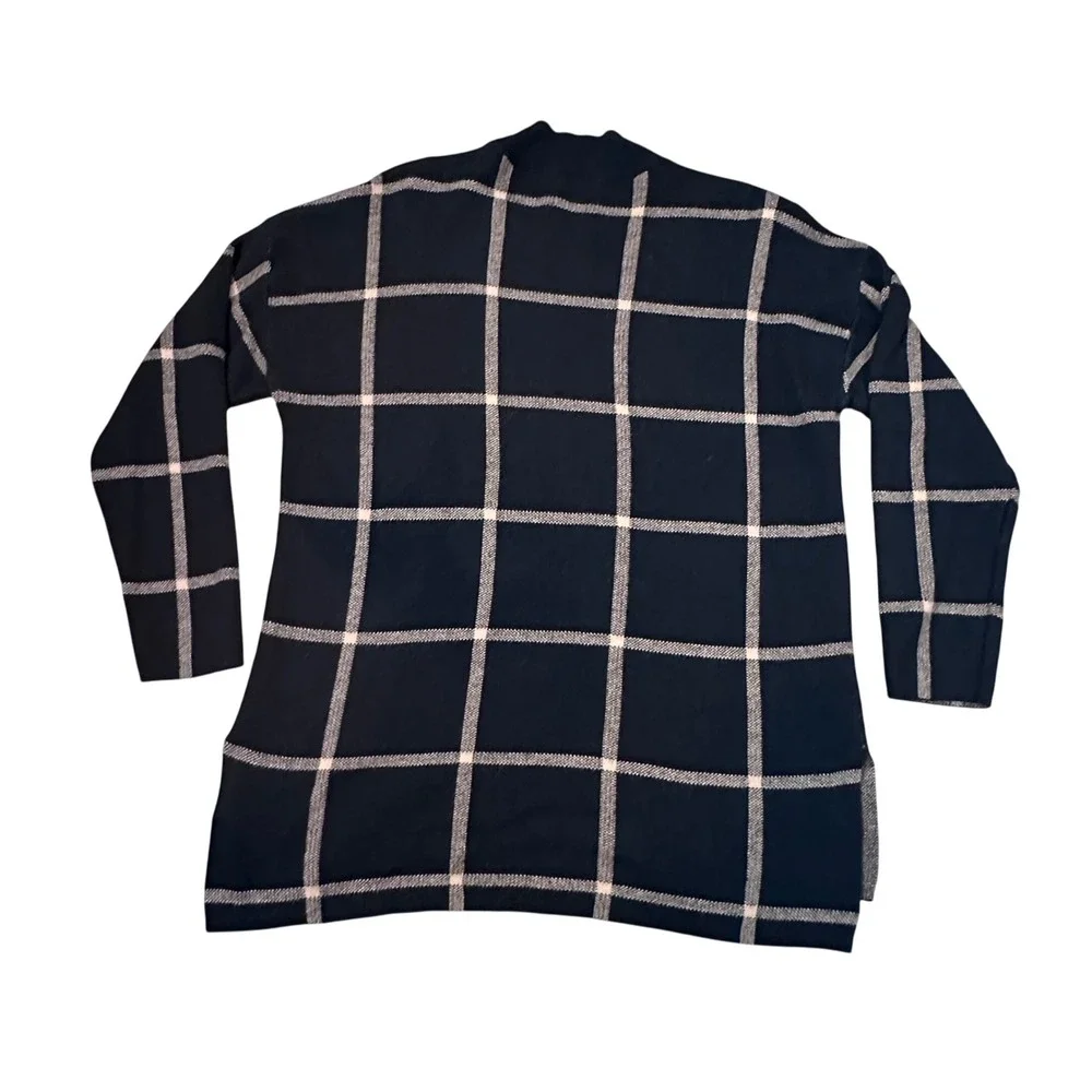 Ann Taylor Black & Tan Plaid XL Mock Neck Cotton Blend Long Sleeve Tunic Sweater